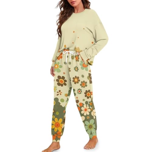 Image of Women's Pajamas Set Soft 2 Piece Loungewear Long Sleeve Pj Set Matching Sleepwear with Pockets for Women Plus Size