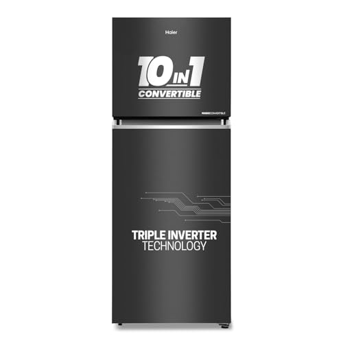Haier 328 L, 3 Star, Convertible 10-in-1, Triple Inverter & Dual Fan Motor Technology, Frost Free Double Door Refrigerator (HEF-333GB-P, GE Black)