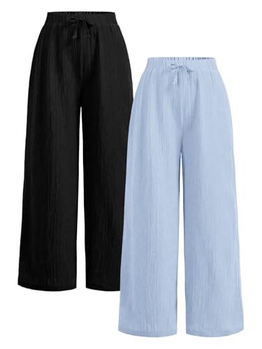 RoseSeek Girl's Wide Leg Palazzo Linen Pants Elastic Waist Vacation Outfits — Amazon listing image