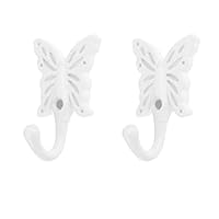 Mgoodoo butterfly hooks for wall,Antique Decorative Wall Hooks 2 pack White Zinc Alloy 56 * 35mm Hanging Hooks with Screws