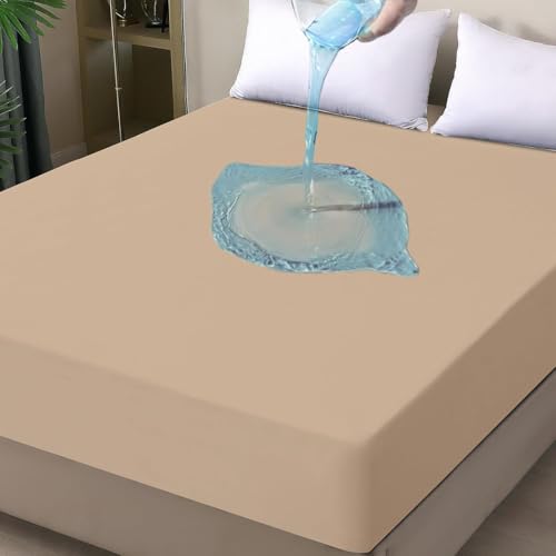 Image of Cotton Feel Terry 72x48 inch Ultra Soft Waterproof Mattress Protector King Size | Breathable Hypoallergenic Mattresses Cover for King Size Bed (Beige)