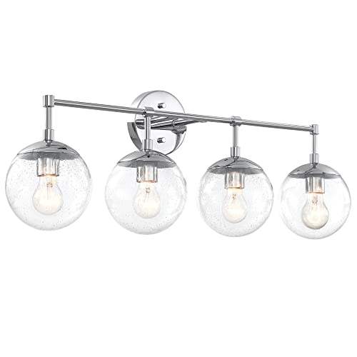 Image of Design House Gracelyn Polished Chrome 4-Light Bathroom Vanity Light, Clear Seedy Glass Globes, Dimmable, 31.5 in. W, 589101-PC