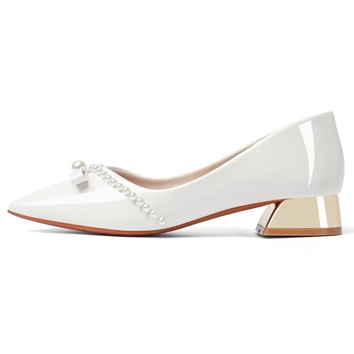 Womens Low Heel Comfortable Pearl Dress Wedding Shoes for Office Work Pumps3