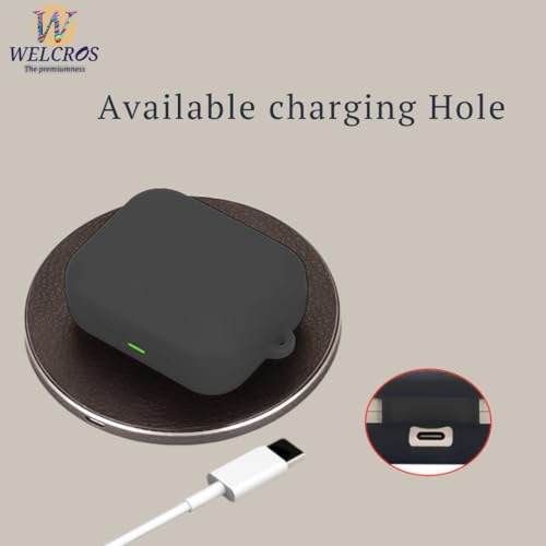 Image of WELCROS Soft Silicone Case Cover Compatible for Realme Buds Air 7 | 7 Pro (Black, Lanyard + Keychain)
