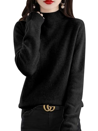 Yutdeng Cashmere Jumpers Sweaters for Women UK Ladies Turtle Neck Tops Long Sleeve Soft Warm Pullover Knitted Jumper Thick Loose Casual Tops for Autumn Winter,Black,L