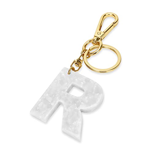 Junyuerly Llaveros con letras para mujeres y niñas, llavero dorado con inicial con estampado de leopardo, dije para llaves de coche, Llavero blanco-r., Large