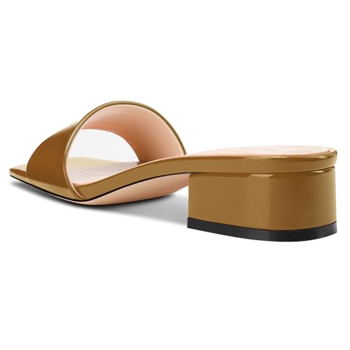 Image of TNYNFBEB Womens Chunky Block Low Heel Open Square Toe Sandals Mules Shoes Slip-on Prom Party Dress Patent Leather 1.4 Inches Heels