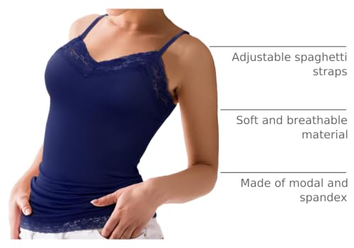 Image of Bencailor Women's Long Tank Tops, Lace Camisole Neck Cami Adjustable Spaghetti Strap Undershirts for Women