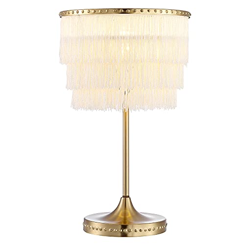 Best Seller WINGBO Modern Fringe Table Lamp, Elegant Fringe Shade with Gold Base, 17" Fringed Metal LED Table Lamp, Contemporary, Transitional, Glam for Bedroom, Living Room, Office, Gold, E26 Base