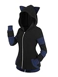 ROSE GAL Rosegal Women Plus Size Cat Ear Ribbed Colorblock Hooded Blouson Jacket Animal Ear Two Tone Cute Hoodie(Blue_2/2X)