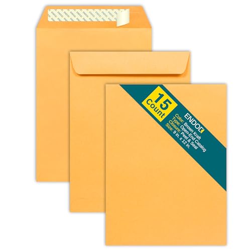 Envelopes autovedantes 22,5 x 30,5 cm – Pacote com 15 – Envelopes de envio Kraft marrom aberto para