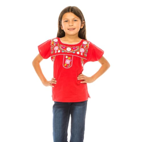 Image of unik Girls Cotton Embroidered Floral Blouse for Birthdays, Cultural Events, Cinco De Mayo