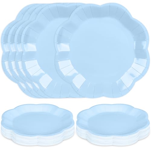 ZUQMZUQ 30 Pcs Light Blue Paper Plates - 9 Inch Blue Scalloped Dessert Plates Disposable Light Blue Birthday Party Supplies Dinner Plates for Wedding Baby Shower Birthday Party