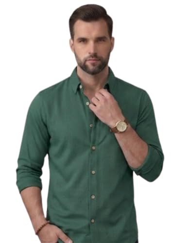 Image of NexaFlair Men's Regular Fit Solid Pattern Laffer Cotton Shirt with Long Sleeve Collared Neck Standard Length and Button Down Closure Type | Mens Casual Shirts | Man's Formal Shirts