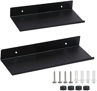 TANCUDER 2 PCS Floating Wall Shelves, 20cm & 30cm Metal Floating Shelves Storage Rack Heavy Duty Picture Ledge Display Shelf Wall Mounted Display Shelves Organizer for Bedroom Bathroom Kitchen, Black