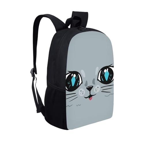 Cartoon Big Cat Print Backpack for Girls Lightweight Casual Large Capacity 17 Inch School Bookbag for Middle High School Custom Adjustable Strap Kids Backpack with Two Bottle Side for Travel Work2
