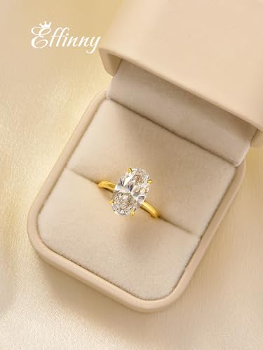 6.5ct Elongated Oval Cut Engagement Ring for Women,Yelllow Gold Plated 925 Sterling Silver Simulated Diamond Solitaire Promise Ring for Wedding,Travel,Daily3