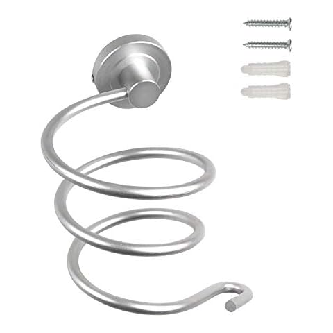 LEADAHEAD Wall Mount Hair Dryer Holder with Plug Hook Space Aluminum Bathroom Hair Dryer Rack Cover