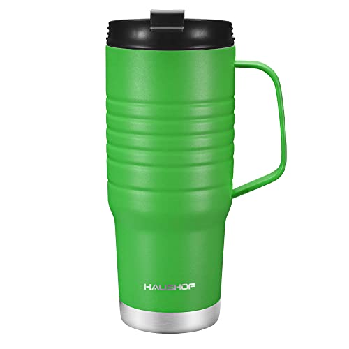 HAUSHOF 24 oz travel mug with Handle, Stainless Steel Vacuum Insulated Coffee mug, Double Wall with Leakproof Lid, BPA Free Upgrade- Green 24 Ounces