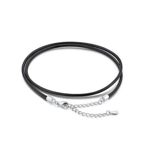 FaithHeart Braided Leather 2MM/3MM Necklace Cord for Men with Stainless Steel Snap Clasp, Waterproof Woven Wax Rope Chain for Pendant with Delicate Gift Box Length 16 Inches 01. Black 2MM Wi