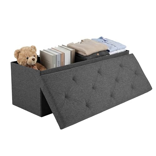 Foldable Storage Ottoman Bench, Storage Chest, End of Bed Foot Rest Stool with Padded Seat, 43 Inch Bedroom Bench for Living Room, Support 660lbs, Grey