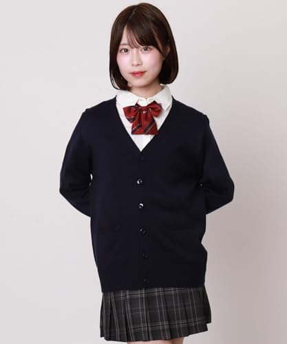 Wego レディース ベーシックニットカーディガン ネイビー 胸元アップ
