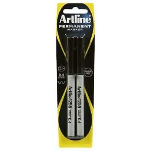 Artline 250, 125001, Permanent Marker, Plastic Nib, 0.4mm, Black, 2 Pack