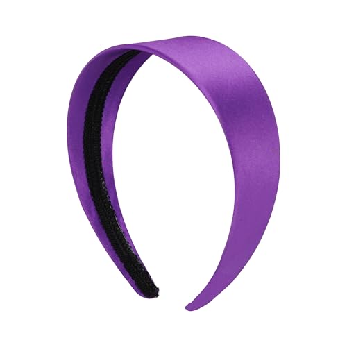 Motique Accessories Purple 2 Inch Wide Satin Hard Headband with No Teeth Head band for Women and Girls