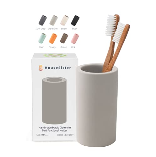 HouseSister Fast-Drying Diatomite Toothbrush Holder - Bathroom Countertop Organizer Stand for Toothpaste Makeup Brushes Razors & Accessories (Light Grey)