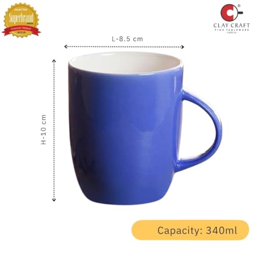 Image of Clay Craft Fine Ceramic Solid Coloured Milk Mugs - 340 ml Each (Blue- 1 PC)