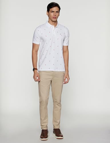 Image of Peter England Men's Cotton Regular Fit Half Sleeve Printed Polo T-Shirt | Stretchable Lycra Comfort | Premium Single Jersey Fabric
