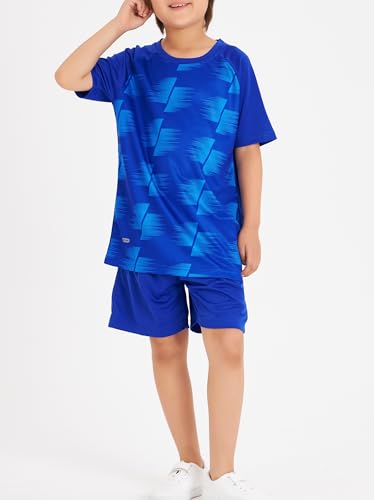 Image of DANI CHINS Boys Loose Active Short-Sleeve Shirts Sports Jerseys and Athletic Mesh Shorts Set