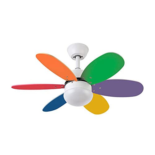 Ventilador de techo motor DC Bi-Alves | Ventilador estilo infantil de colores | Ventilador luz LED 2 bombillas gratis