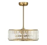 Savoy House 23-FD-245-322 Janus Luxe LED Chandelier Ceiling Fan with Light and Remote, Crystal Drum Fandelier with 6-Light 48 Total Watts, 10' H x 23' W, Warm Brass
