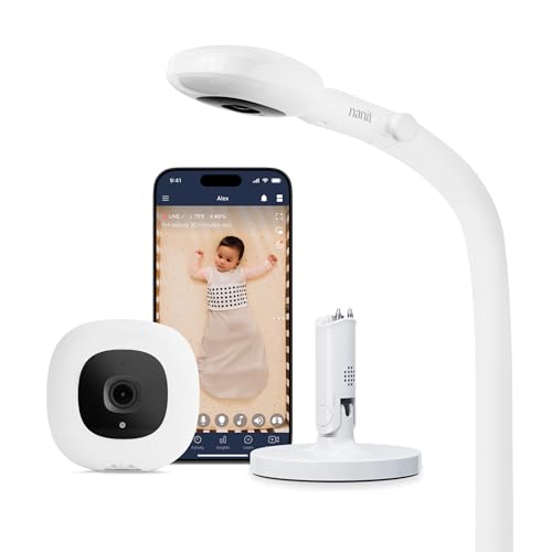 Image of Nanit Pro Smart Baby Monitor with Flex Stand and Floor Stand - 1080p HD Video, Sleep Tracking, 2-Way Audio, Sound/Motion/Cry Notifications, Night Vision - for Home & Travel
