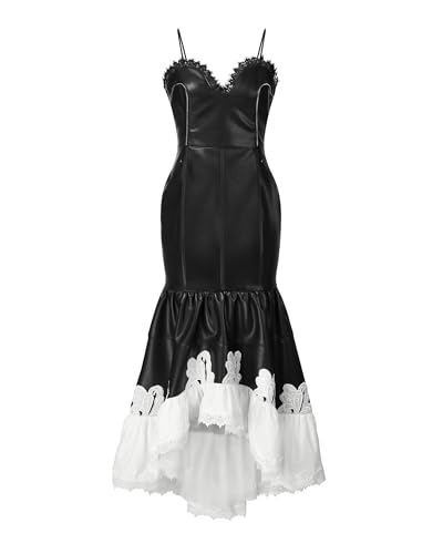 JW PEI Women's Zora Lace Trim Leather Dress - Black at Amazon