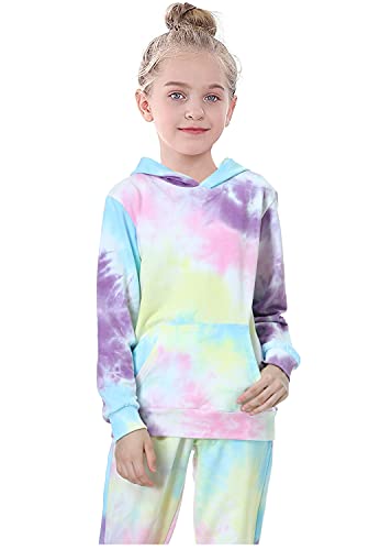 Deeorla Little Boys Girls Cotton Tie Dye Hoodies Long Sleeve Pullover Sweatshirts For Big Kids 5-15Years 02-Yellowpinkpurple 13-15 Years #TOP2