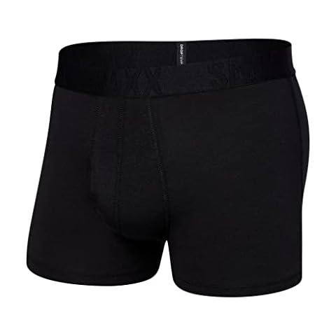 SAXX Men’s Underwear - DropTemp Cooling Cotton Trunk with Built-In Pouch Support and Fly - Soft, Breathable and Moisture Wicking, Black, Medium Cover