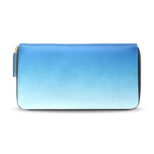 Long Wallets Leather Bifold Wallet for Women White Blue Gradient with Zipper Credit Card Holder Large Capacity