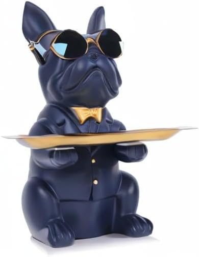 QIANLING Modern Decor Resin Navy Blue Bulldog Statue Tray - Storage Key Holder, Candy, Jewelry, Earrings - Suitable for Home, Dining Table, Office - Modern Art Small Object Tray - Image 8