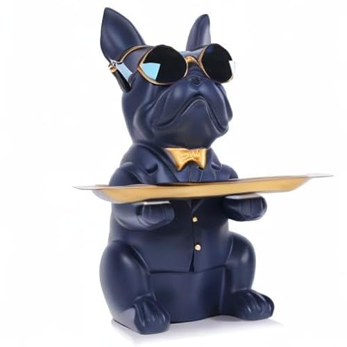 Bandeja de Resina Azul Marino con Estatua de Bulldog para Decoración del Hogar, Banco de Ahorro, Bandeja para Llaves, Almacenamiento, Soporte para Caramelos, Joyas, Pendientes, Adecuada para - imagen 8