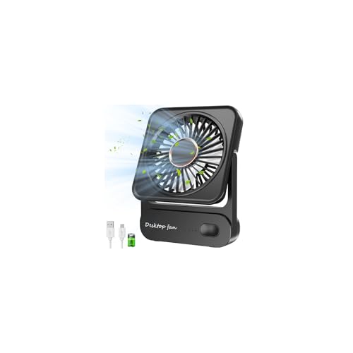 Ajgvq Ventilador de Mesa USB, Ventilador Portátil Regulable en 3 Velocidades, Ventiladors Pequeño Silencioso Recargable para Oficina Hogar Viajes Aire Libre   Negro