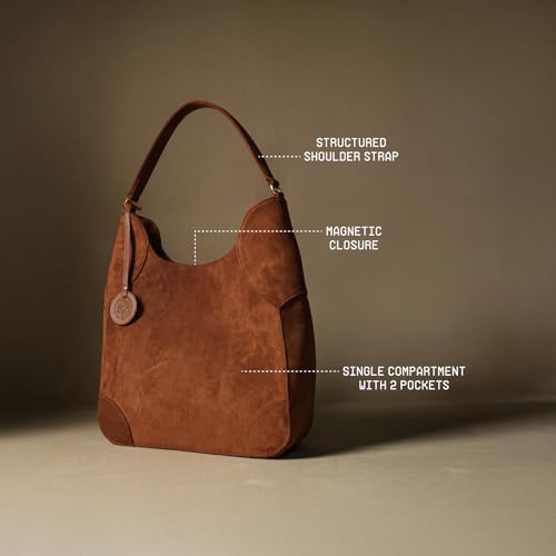 Image of Theater Fudge Shoulder Bag for Women | Structured Faux Leather & Faux Suede Hobo Tote with Magnetic Closure | Spacious Everyday Handbag with Internal Zip Pocket