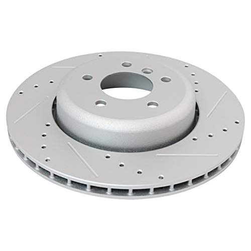 Image of TRQ Performance Rear Brake Pad and Rotor Set Ceramic Coated Drilled Slotted Compatible with 2008-2010 BMW 535i 2004-2005 545i 2006-2010 550i 645Ci 2007-2010 650i