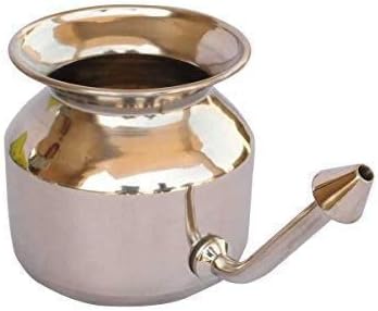 HEALTHANDWEALTHHigh Grade Stainless Steel Neti Pot for Sinus Congestion (Ayurvedic JalNeti) + 10 Sachet Neti Salt