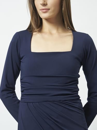 Image of Trend Arrest.ed Women's Bodycon Midi Dress | Square Neck Wrap Style | Stretchable | Full Sleeve Fitted Dress for Party, Evening, Casual Outings & Date Night