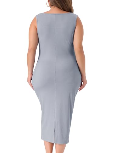 Image of Agnes Orinda Plus Size Dress for Women Summer Sleeveless Square Neck Bodycon Cocktail Sundress Sexy Midi Tank Dress