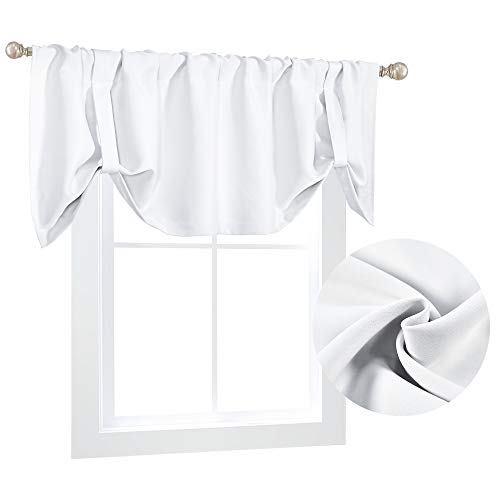 Decovsun White Tie Up Top Valance For Windows 18 Inch Length Adjustable Valance Window Treatments Rod Pocket Tie-Up Short Straight Curtain Valance For Kitchen Bedroom Nursery 52”X18” #TOP10