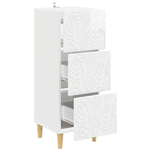 Pieds en eucalyptus stables pour cette commode à tiroirs blanc brillant - 4