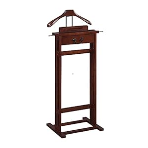 Proman Products Mission Wardrobe Wood Valet Stand with Drawer, Contour Hanger, Trouser Bar, Tie & Belt Hooks and Shoe Rack, Dark Walnut – VL36188